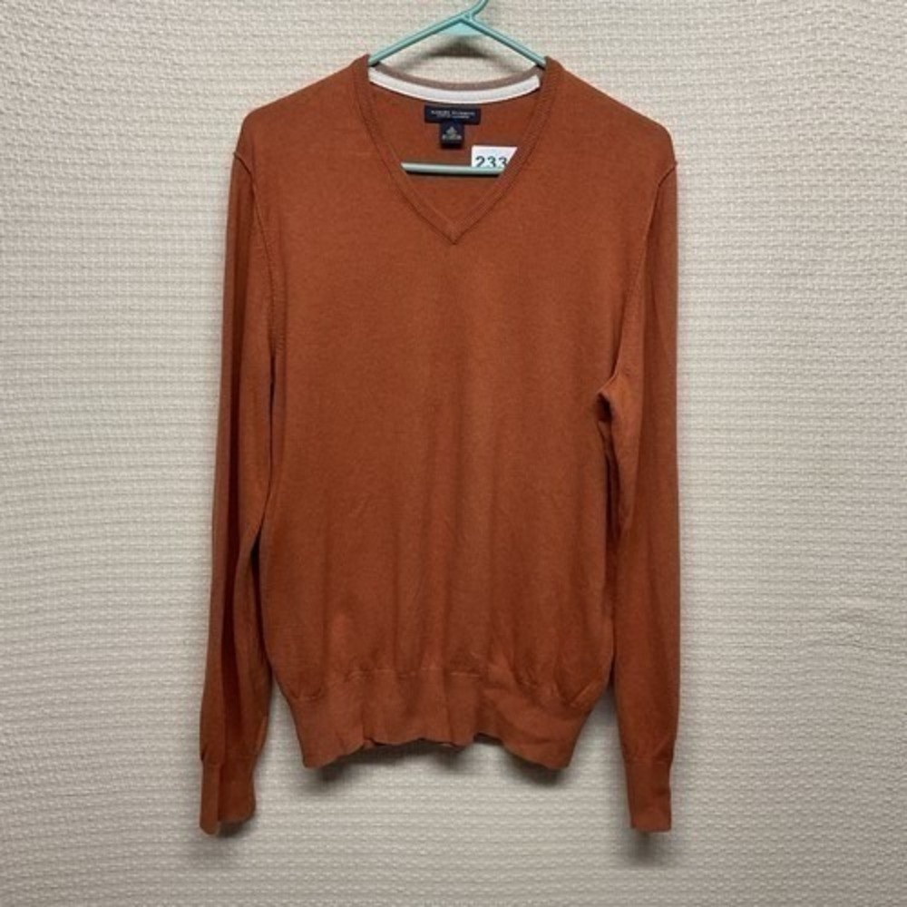 NWOT Banana Republic Orange V-Neck Sweater Pullover Men M China Cotton/Cashmere‎